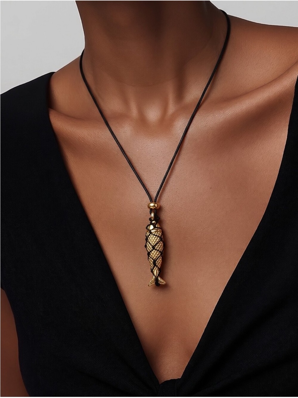 Gold Fishbone Net Adjustable Necklace by Mayamar